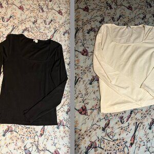 Two Jcrew Large square neck long sleeve tees. One cream, one black.